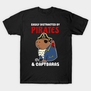 Easily Distracted by Pirates and Capybaras Cartoon T-Shirt